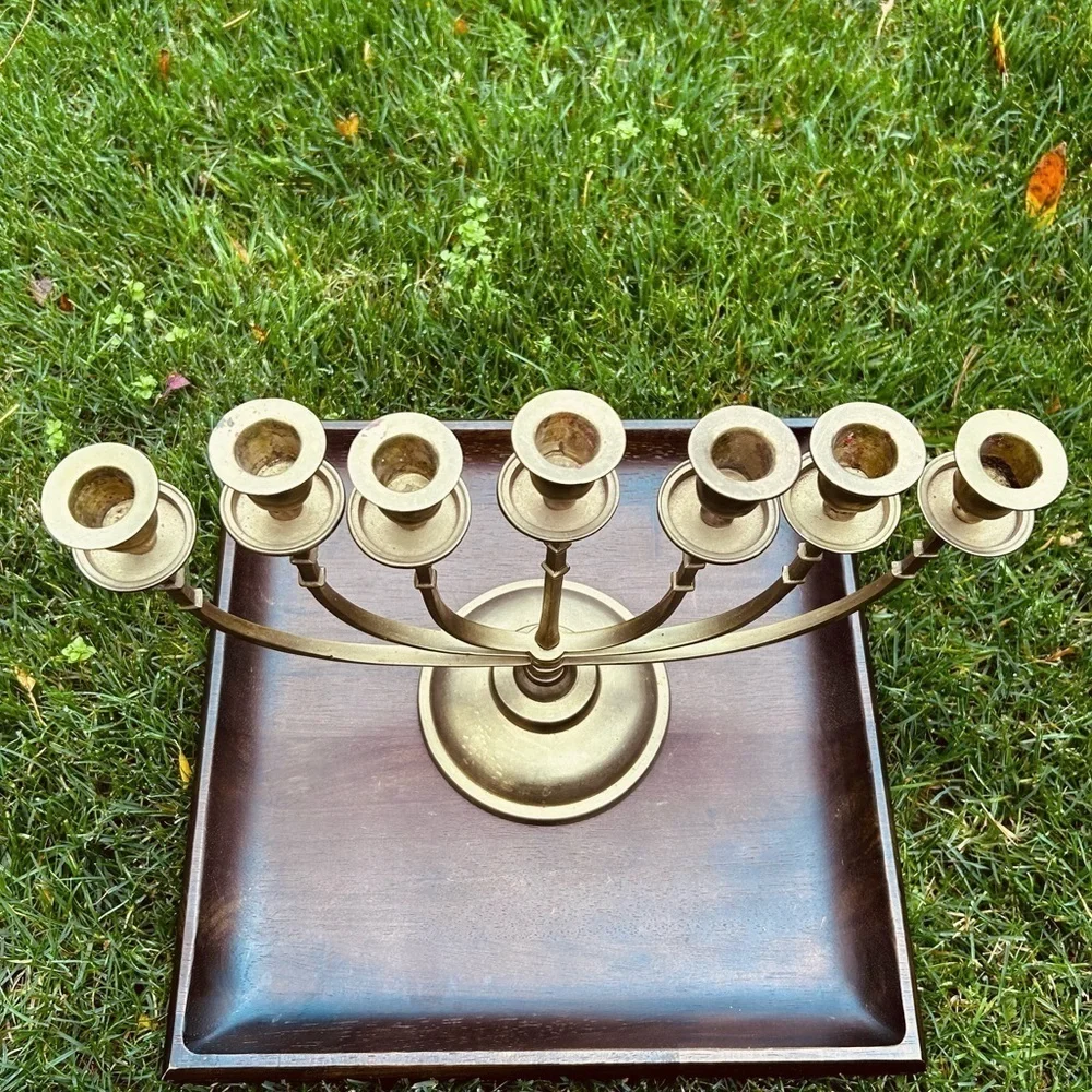 Vintage Solid Brass Mid Century Candelabra  | Menorah 7 Arm Candle Holder